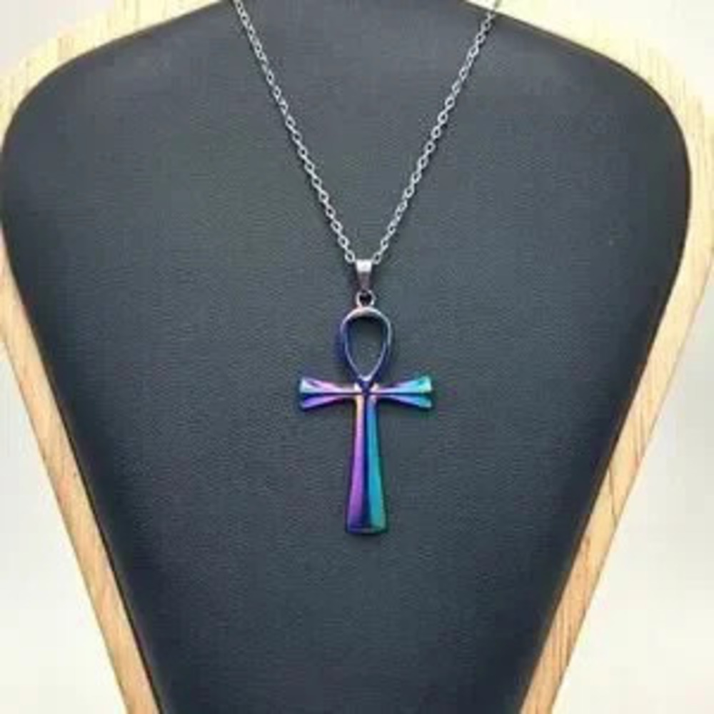 Stainless Iridescent Egyptian Ankh Necklace African Black History Birthday Gift - Picture 3 of 5